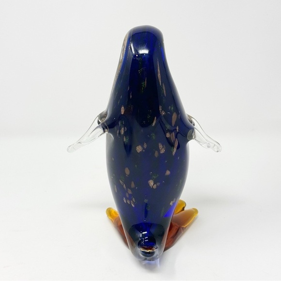 Vintage Art Glass Penguin, Cobalt Blue Gold Striped Handblown - Picture 5 of 12